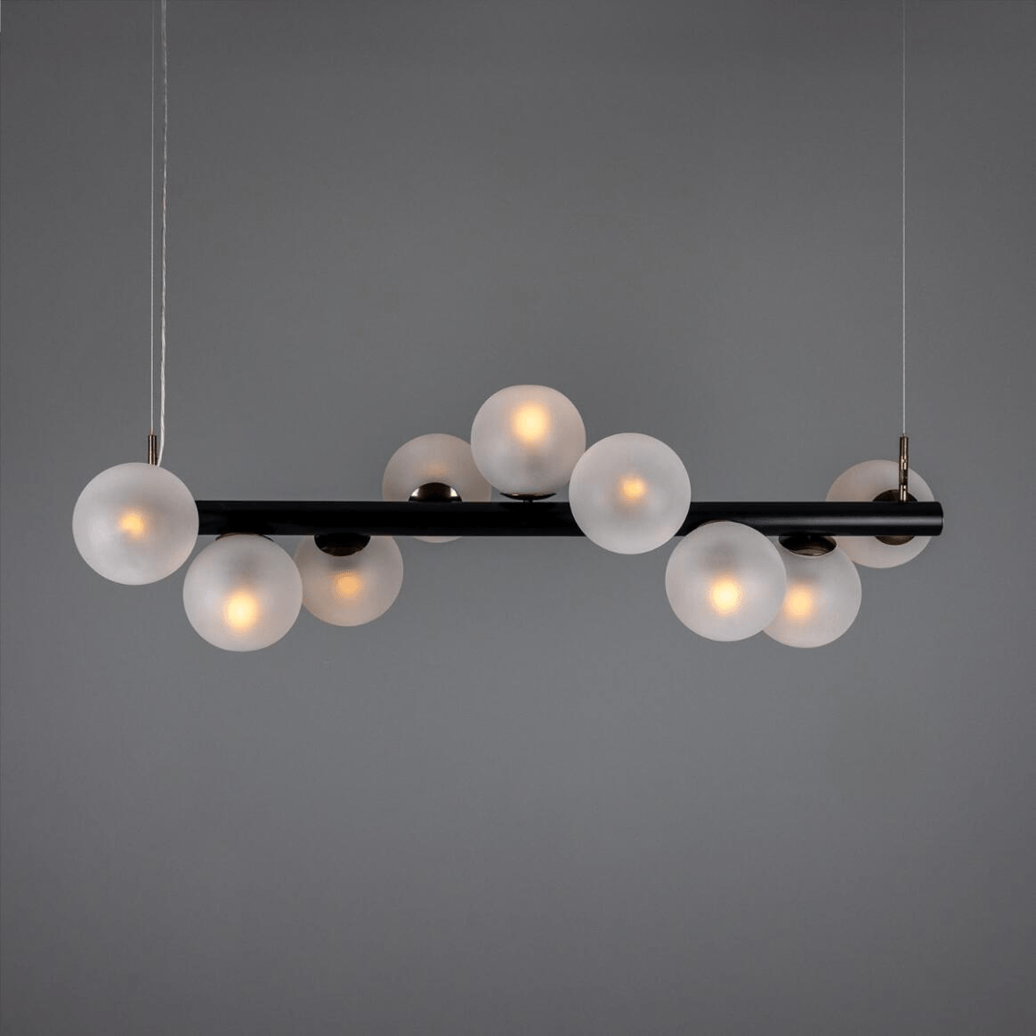 Mullan Moriarty Linear Island Pendant Light Nine-Light - Powder-Coated Matte Black and Antique Brass Finish