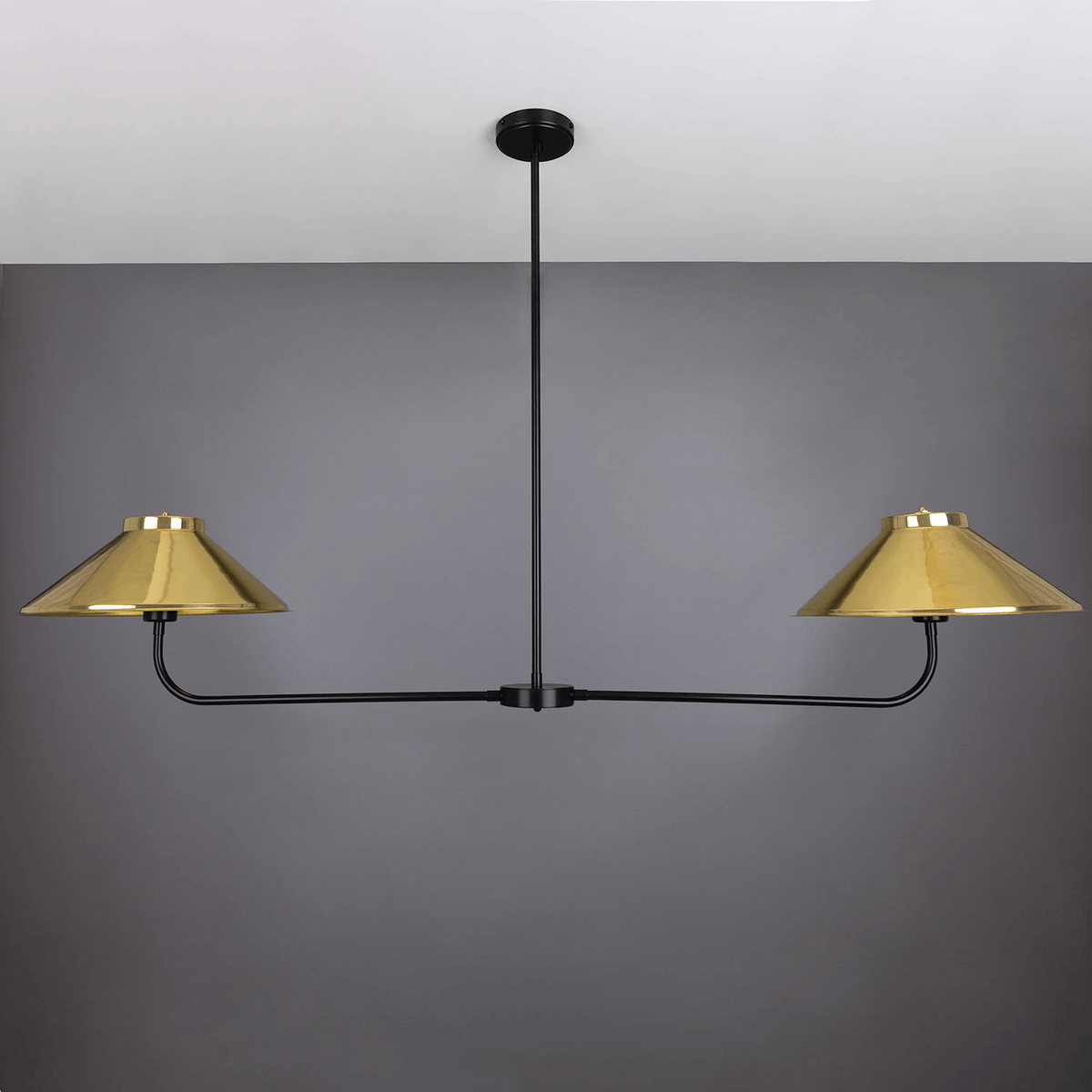 Mullan Princeton Modern Brass Island Chandelier - Powder-Coated Matte Black / Polished Brass Finish