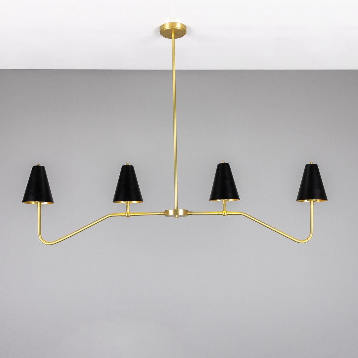 Mullan Salvador Island Bar Chandelier with Brass Shades - Satin Brass / Powder-Coated Matte Black Shades Finish