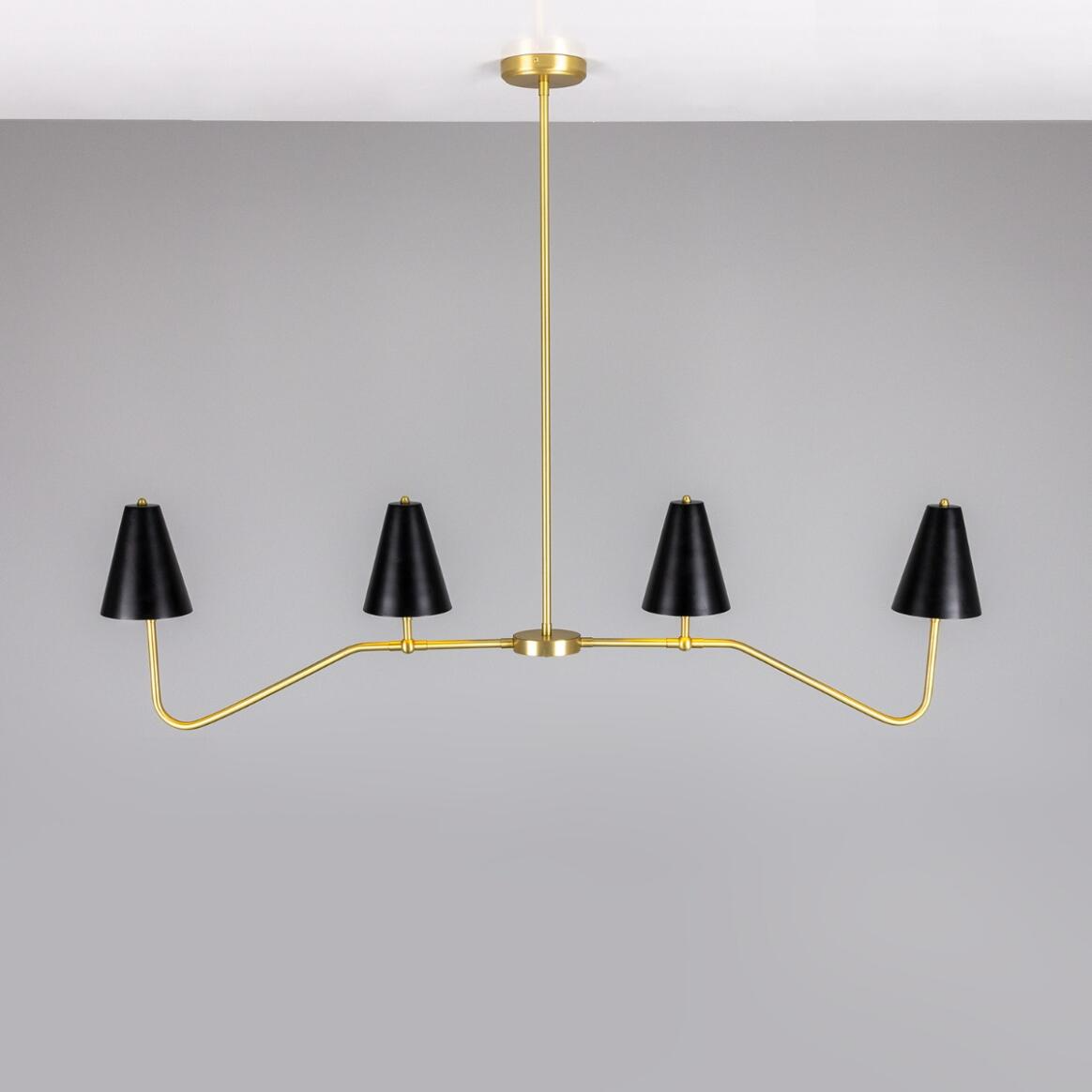 Mullan Salvador Island Bar Chandelier with Brass Shades - Satin Brass / Powder-Coated Matte Black Shades Finish