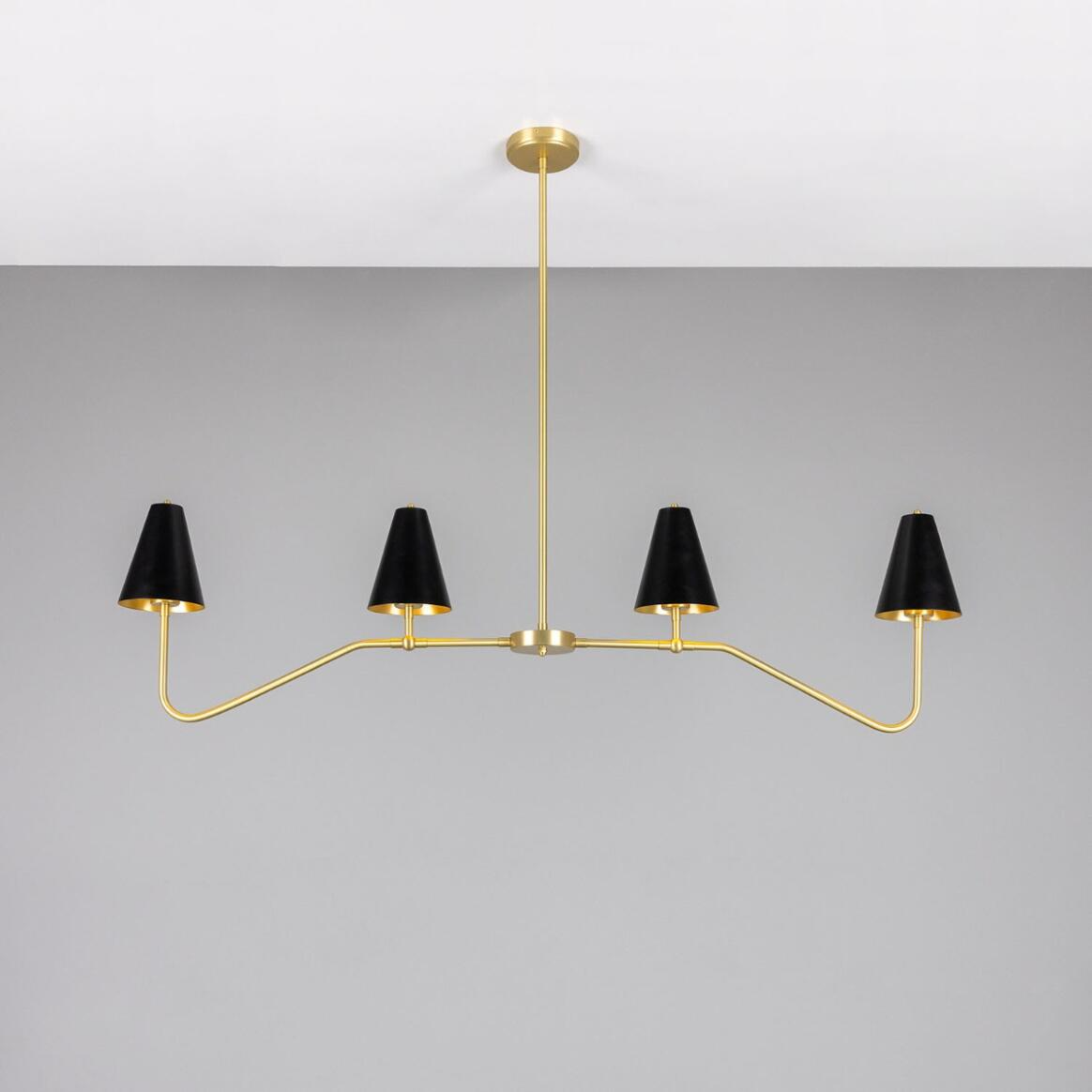 Mullan Salvador Island Bar Chandelier with Brass Shades - Satin Brass / Powder-Coated Matte Black Shades Finish