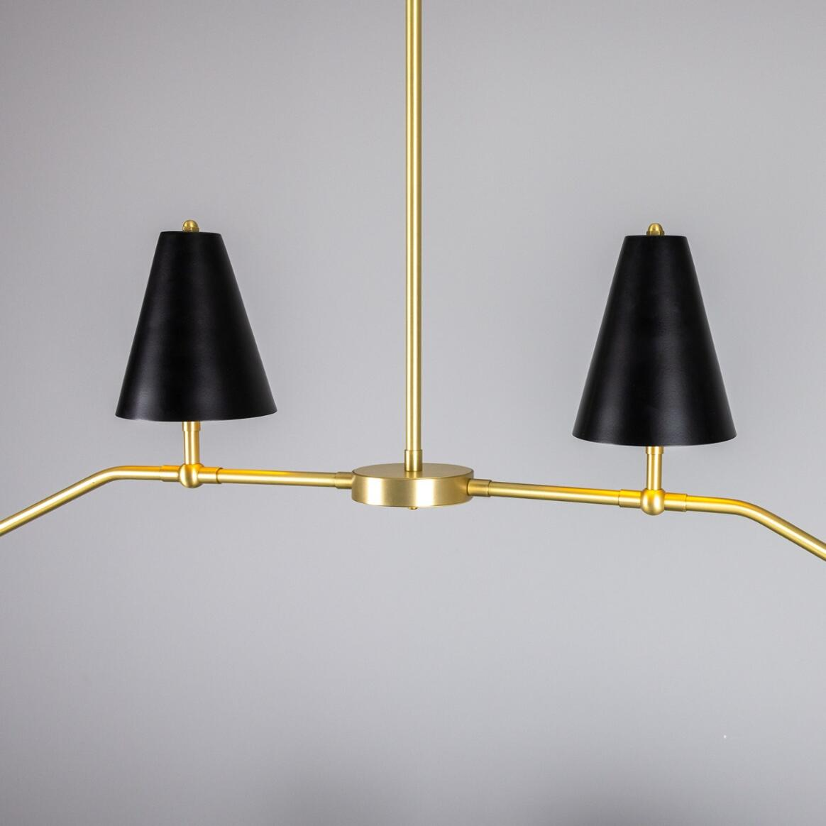 Mullan Salvador Island Bar Chandelier with Brass Shades - Satin Brass / Powder-Coated Matte Black Shades Finish