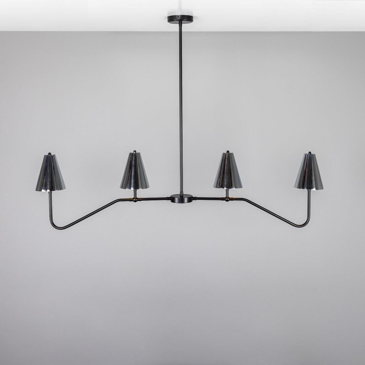 Mullan Salvador Island Bar Chandelier with Brass Shades - Powder-Coated Matte Black / Powder-Coated Chrome Shades Finish