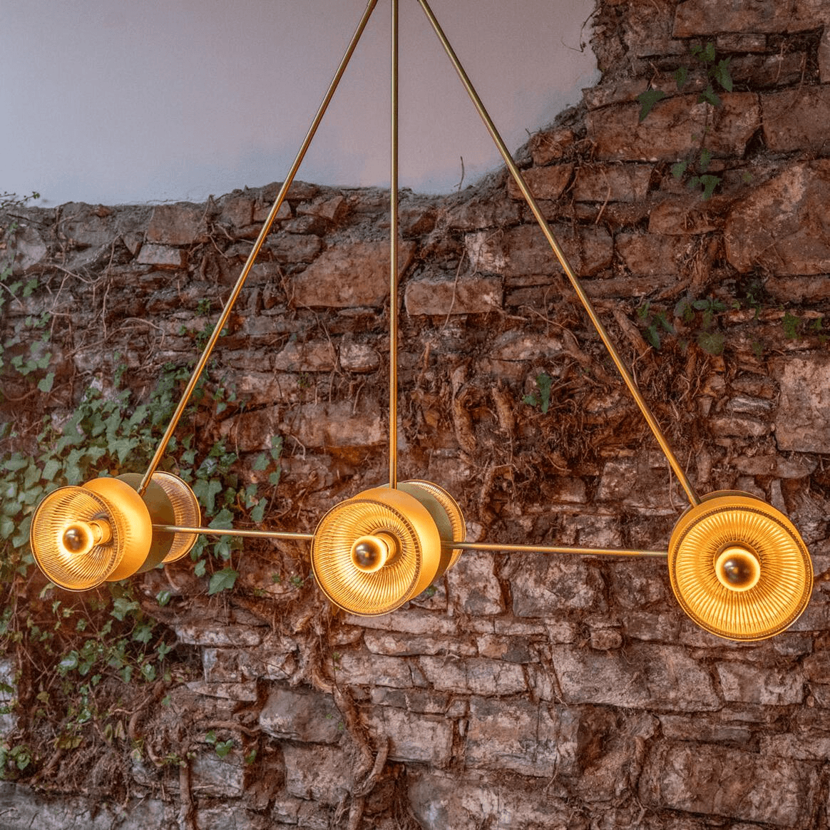 Mullan Eclipse Brass and Prismatic Glass Dish Chandelier - Satin Brass Finish