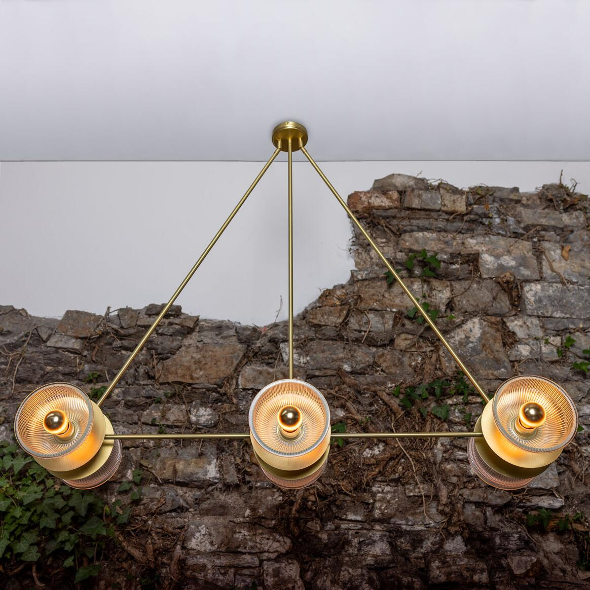 Mullan Eclipse Brass and Prismatic Glass Dish Chandelier - Satin Brass Finish