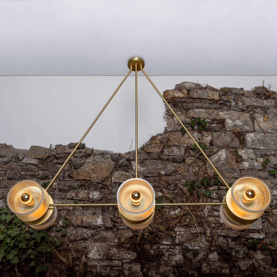 Mullan Eclipse Brass and Prismatic Glass Dish Chandelier - Satin Brass Finish