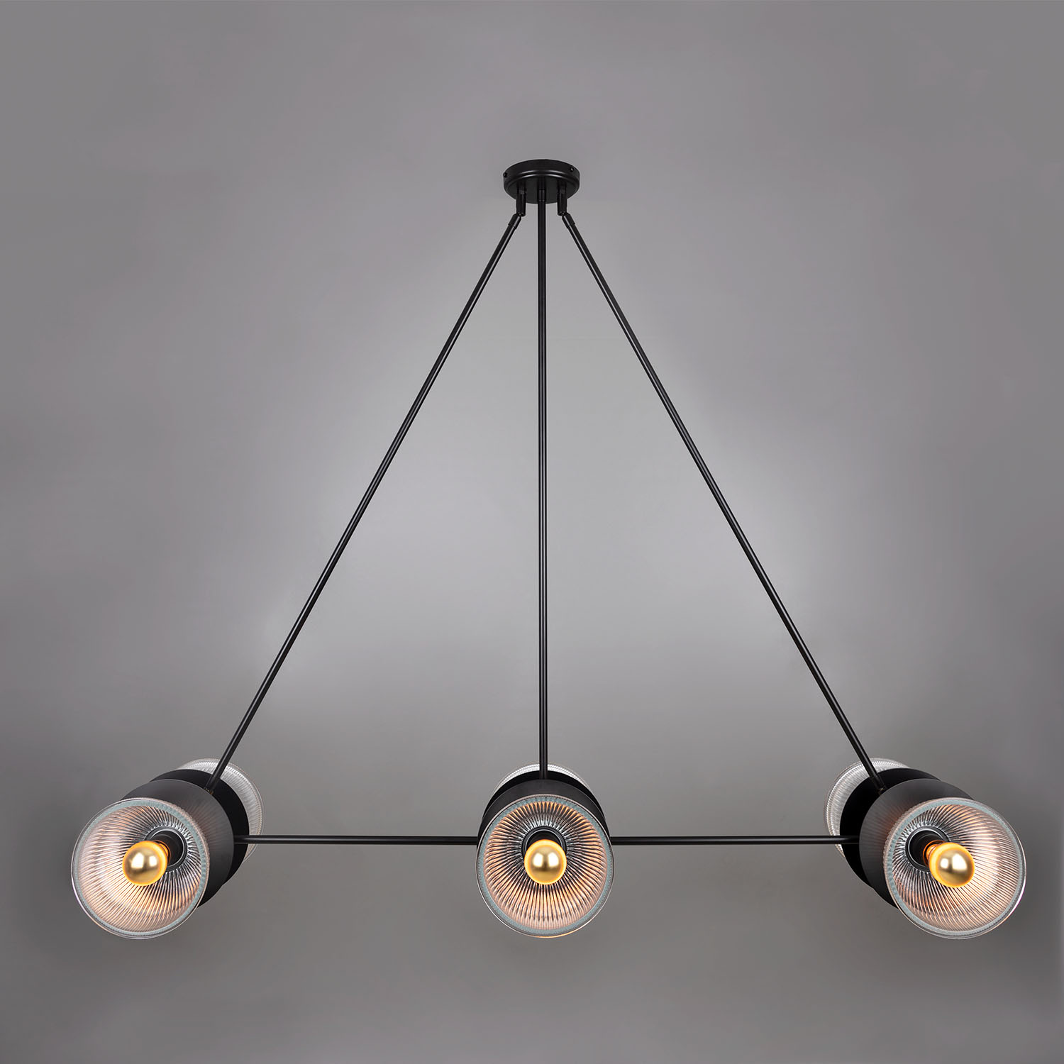 Mullan Eclipse Brass and Prismatic Glass Dish Chandelier - Powder-Coated Matte Black Finish