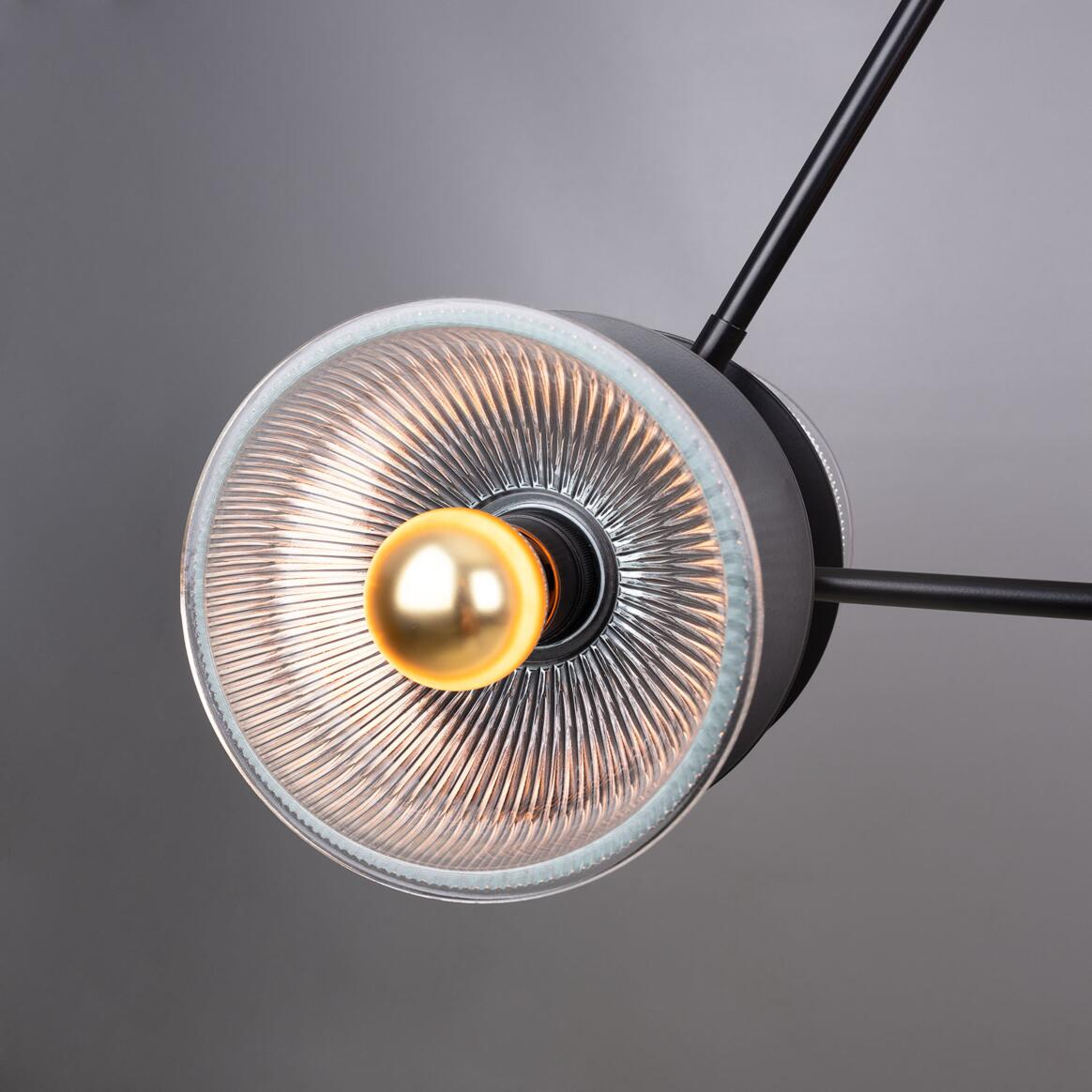 Mullan Eclipse Brass and Prismatic Glass Dish Chandelier - Powder-Coated Matte Black Finish