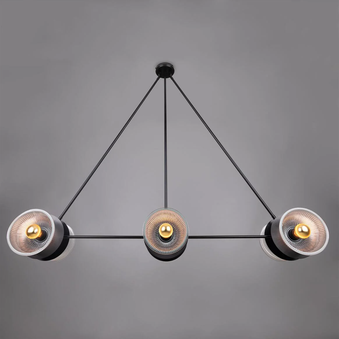 Mullan Eclipse Brass and Prismatic Glass Dish Chandelier - Powder-Coated Matte Black Finish