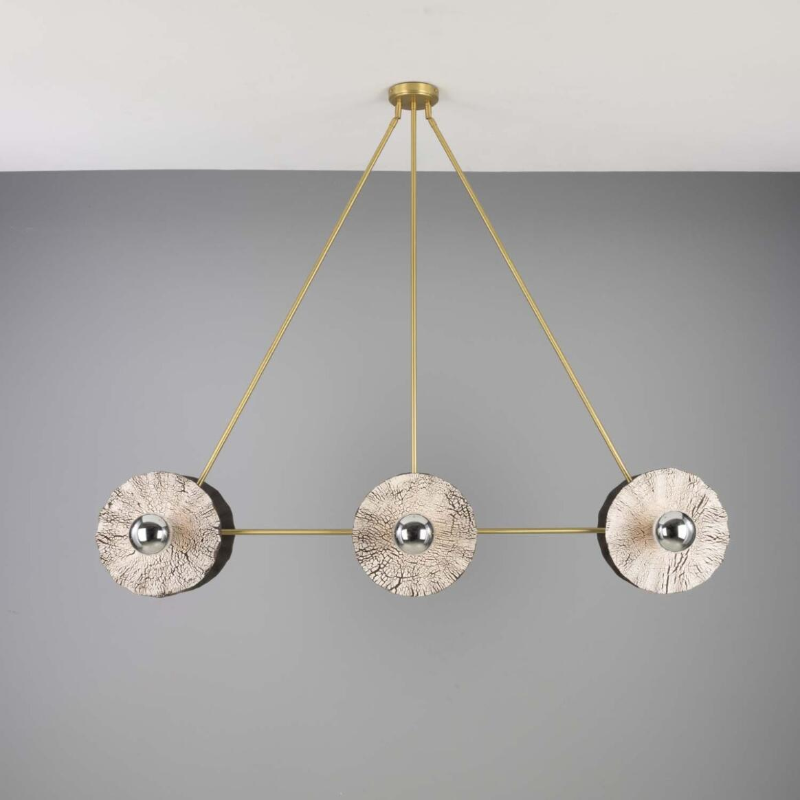Mullan Lustre Eclipse en laiton avec six lampes Kapok argile noire 118 cm IP20 - Satin Brass Finish