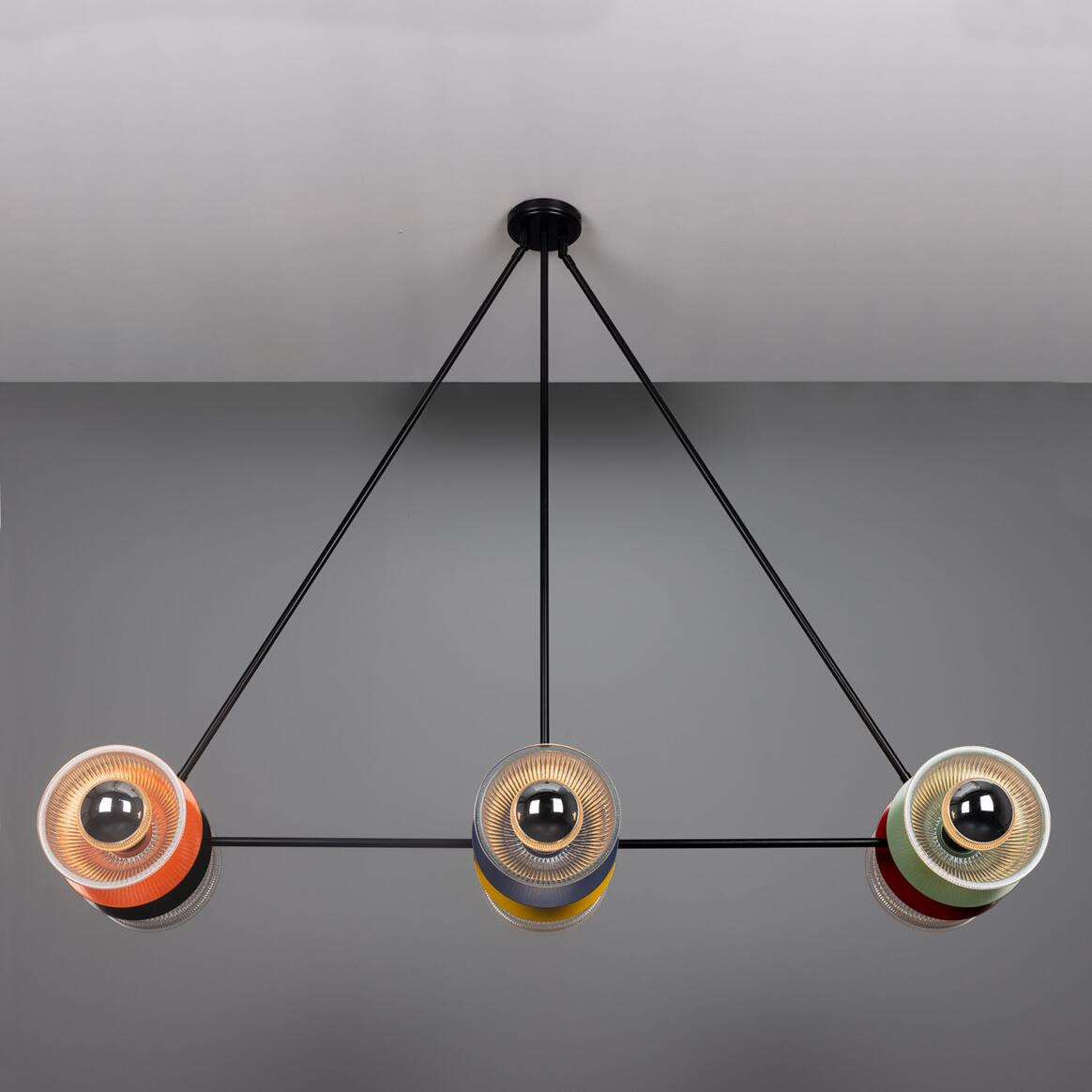 Mullan Eclipse Multicoloured Prismatic Glass Dish Chandelier - Powder-Coated Matte Black Finish
