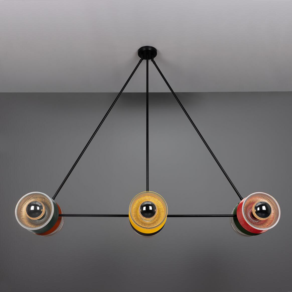 Mullan Eclipse Multicoloured Prismatic Glass Dish Chandelier - Powder-Coated Matte Black Finish
