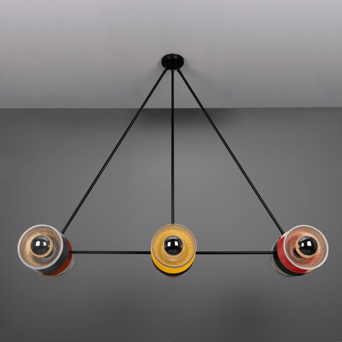 Mullan Eclipse Multicoloured Prismatic Glass Dish Chandelier - Powder-Coated Matte Black Finish
