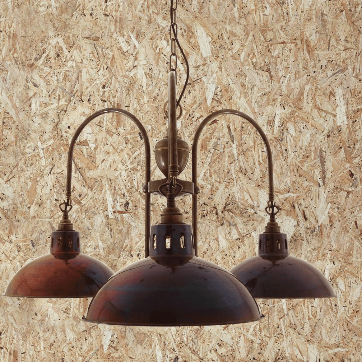 Mullan Goiania Industrial Brass Chandelier Three-Arm - Antique Brass Finish