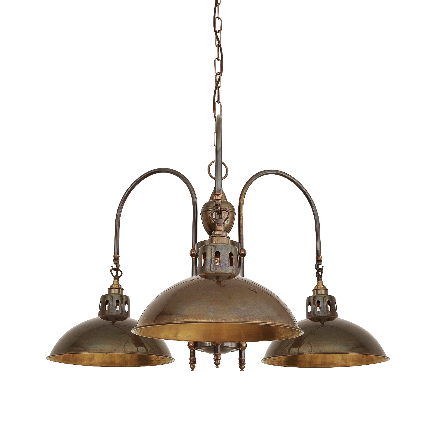 Mullan Goiania Industrial Brass Chandelier Three-Arm - Antique Brass Finish