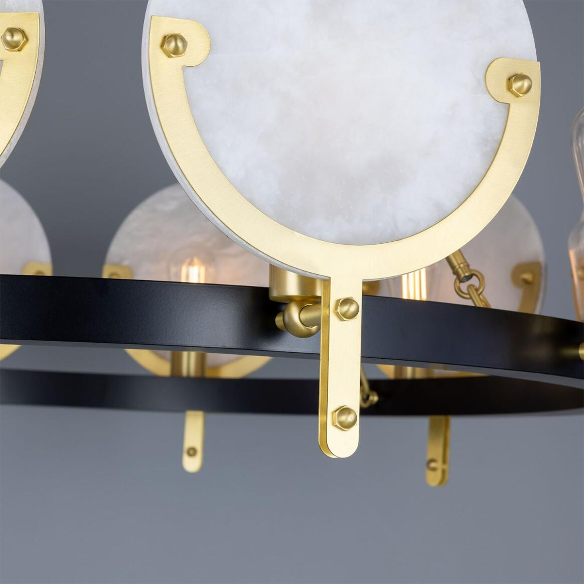 Mullan Edinburgh Alabaster and Brass Chandelier 12-Light - Powder-Coated Matte Black Finish