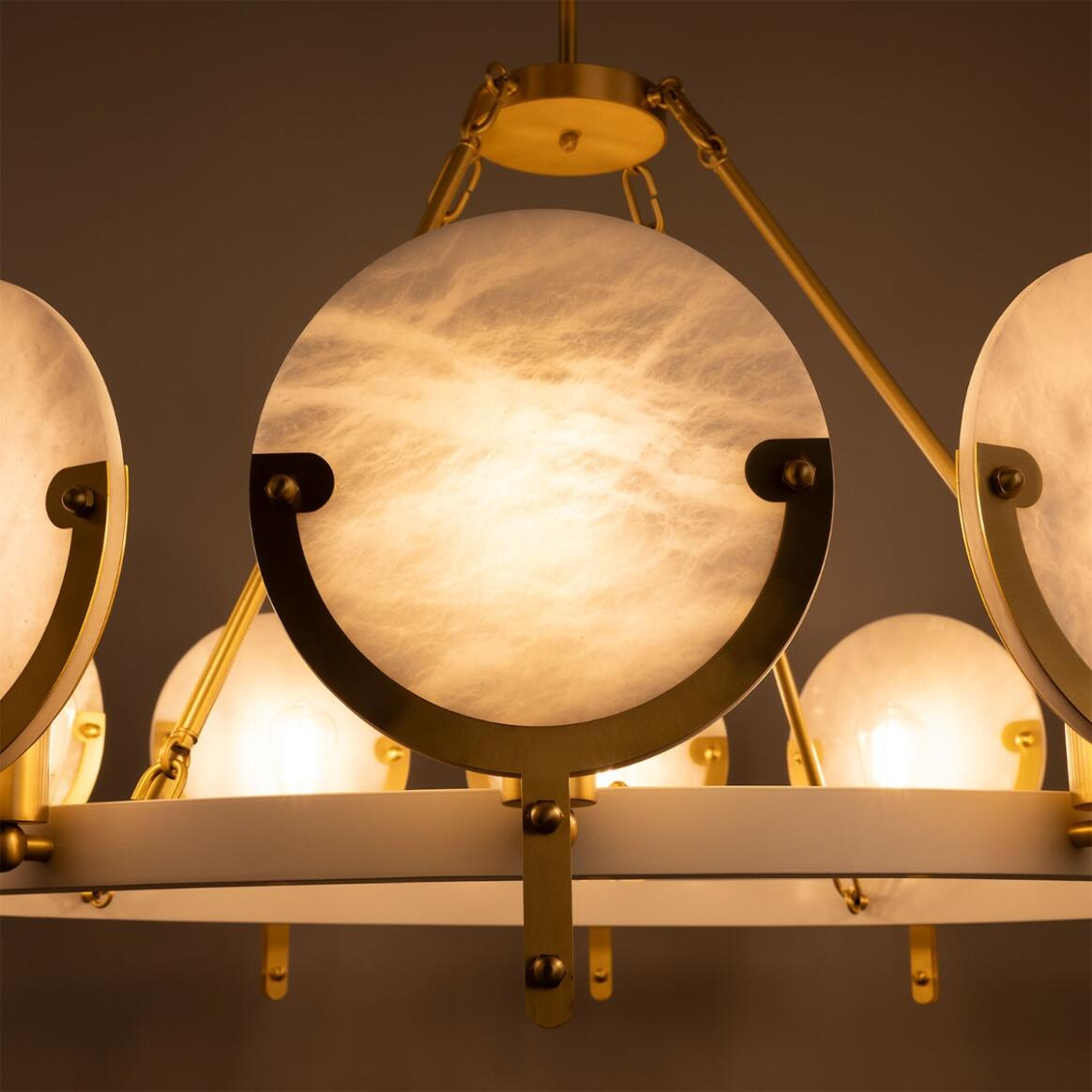 Mullan Edinburgh Alabaster and Brass Chandelier 12-Light - Powder-Coated White Finish