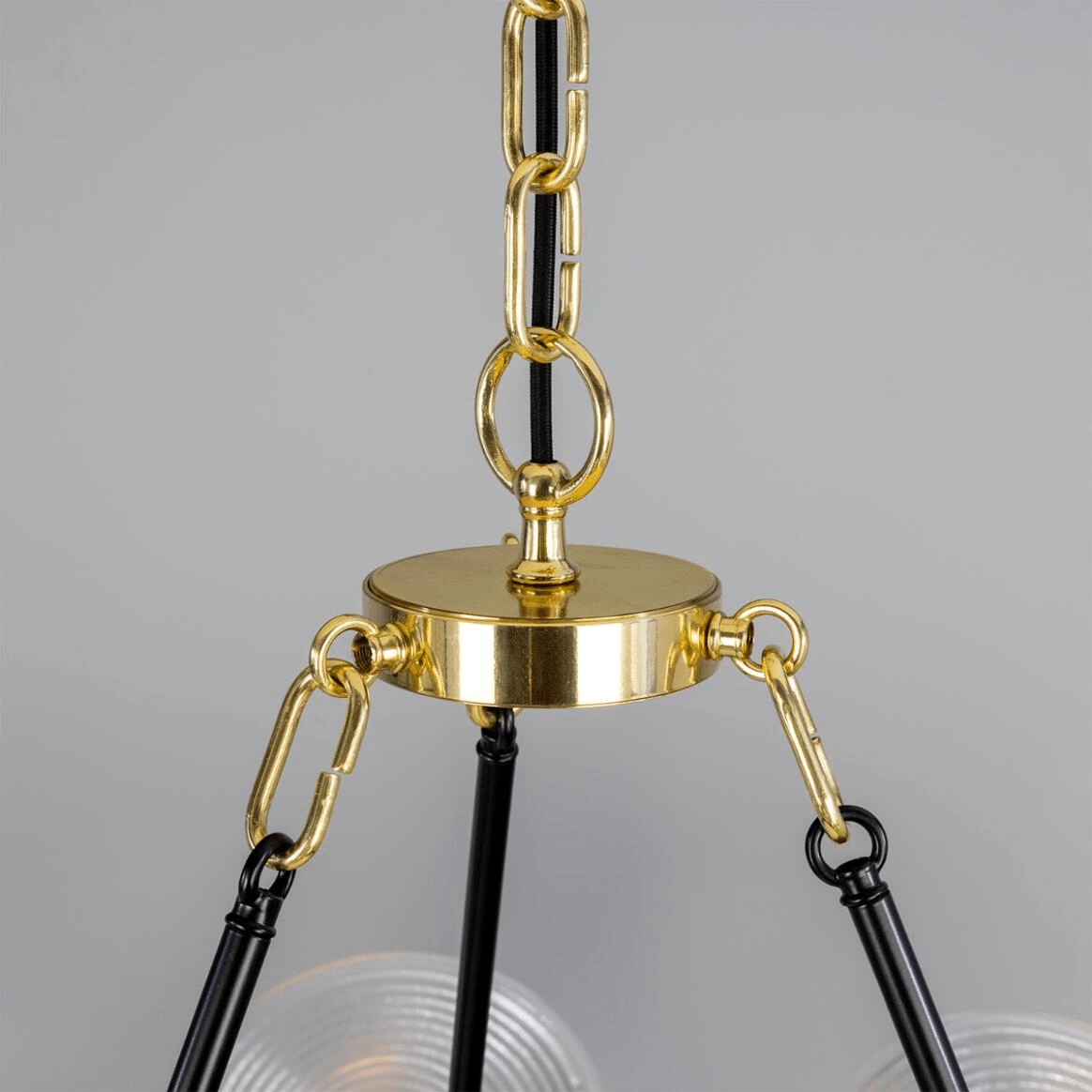 Mullan Portland Prismatic Glass Dish Chandelier Nine-Light - Polished Brass Finish