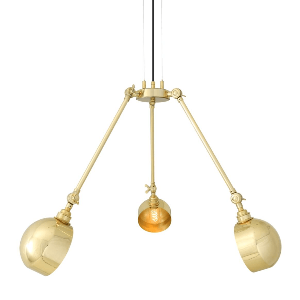 Mullan Neiva Vintage Adjustable Chandelier Three-Arm - Polished Brass Finish