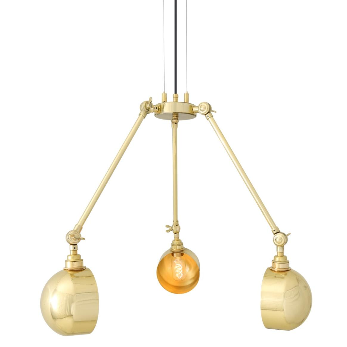 Mullan Neiva Vintage Adjustable Chandelier Three-Arm - Polished Brass Finish