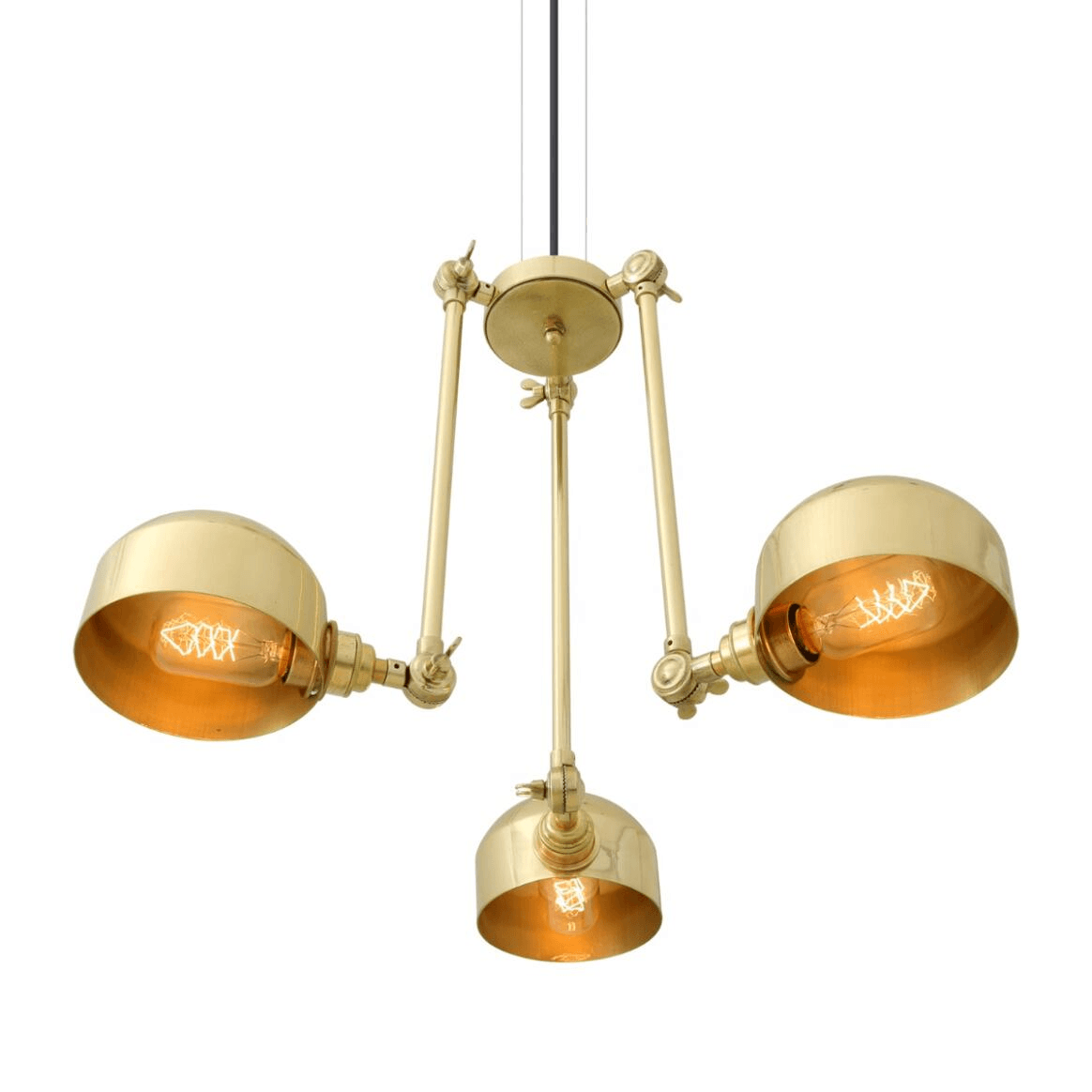 Mullan Neiva Vintage Adjustable Chandelier Three-Arm - Polished Brass Finish