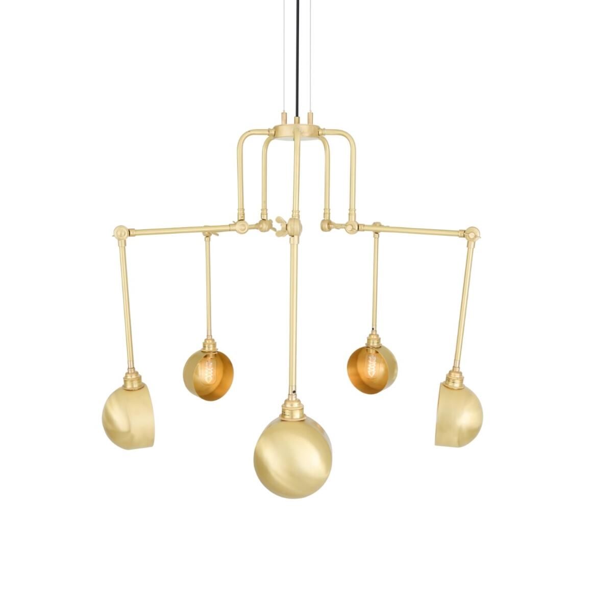 Mullan San Jose Industrial Chandelier Five-Arm - Satin Brass Finish