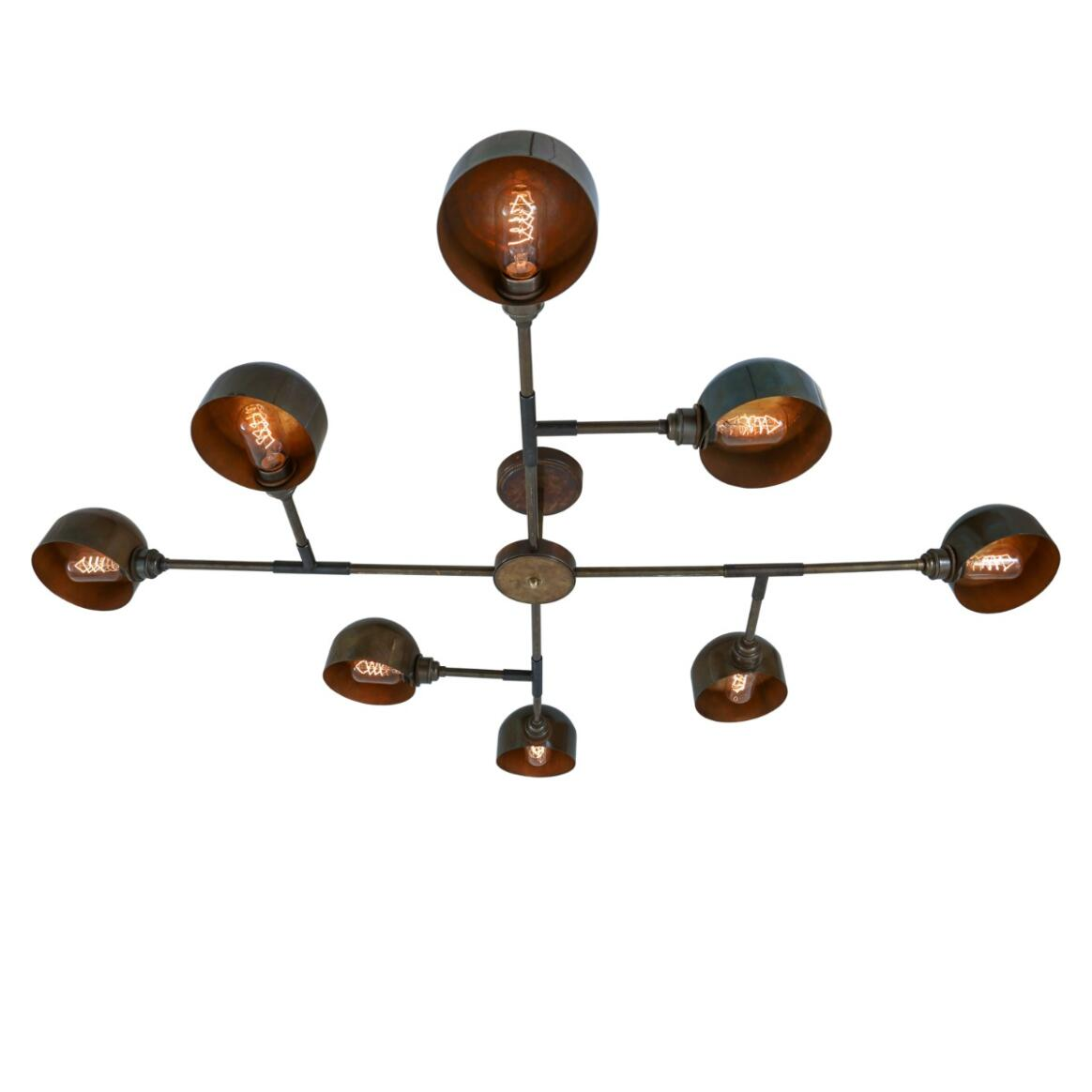 Mullan Santa Anita Industrial Flush Chandelier Eight-Arm - Antique Brass Finish