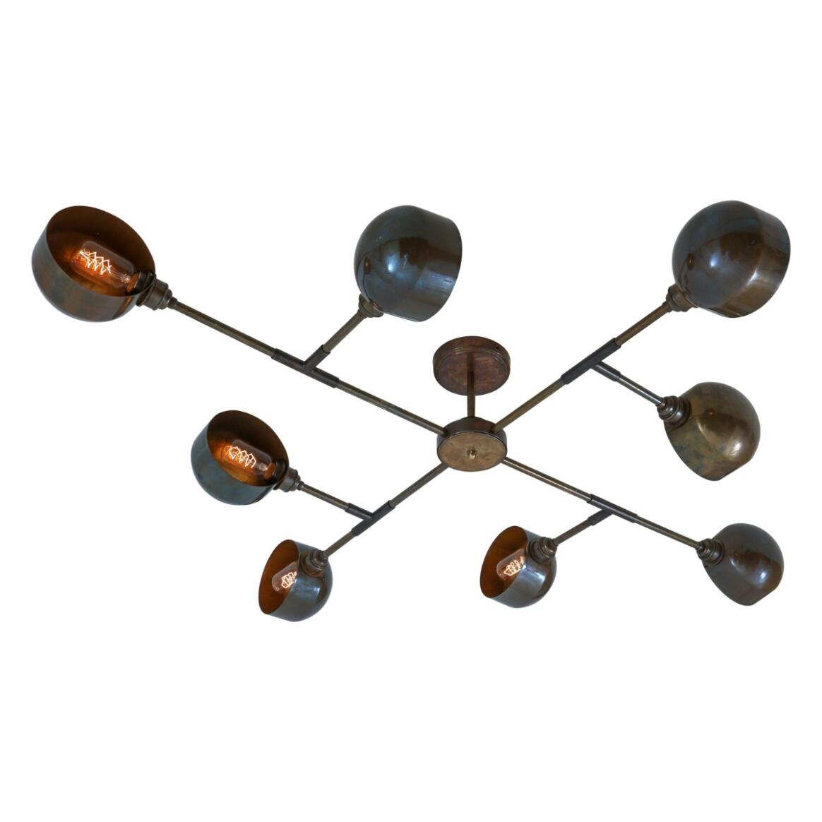 Mullan Santa Anita Industrial Flush Chandelier Eight-Arm - Antique Brass Finish