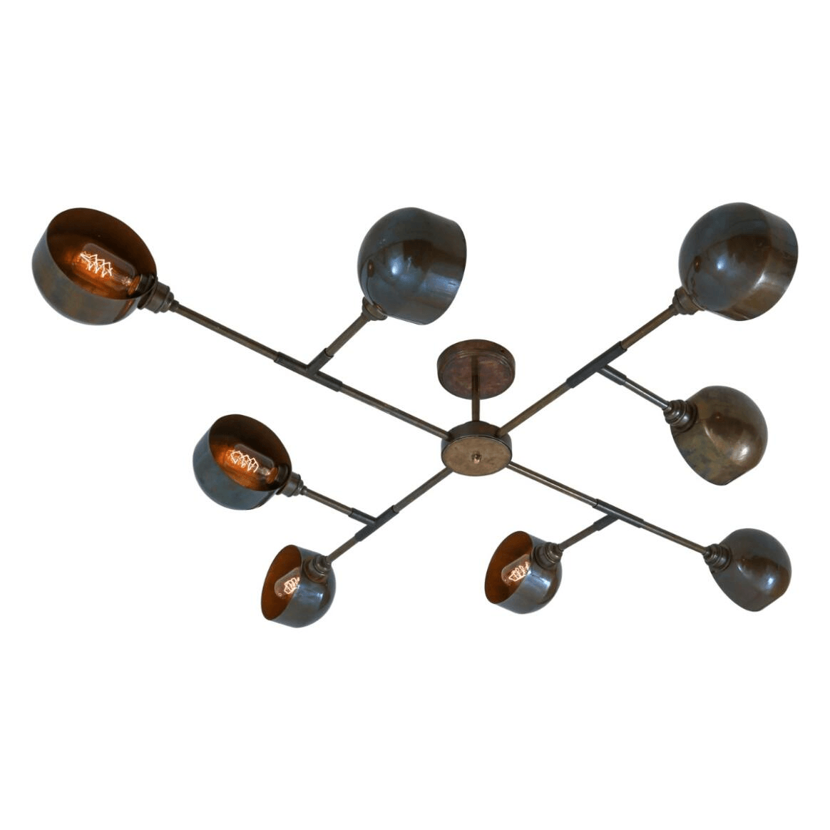 Mullan Santa Anita Industrial Flush Chandelier Eight-Arm - Antique Brass Finish