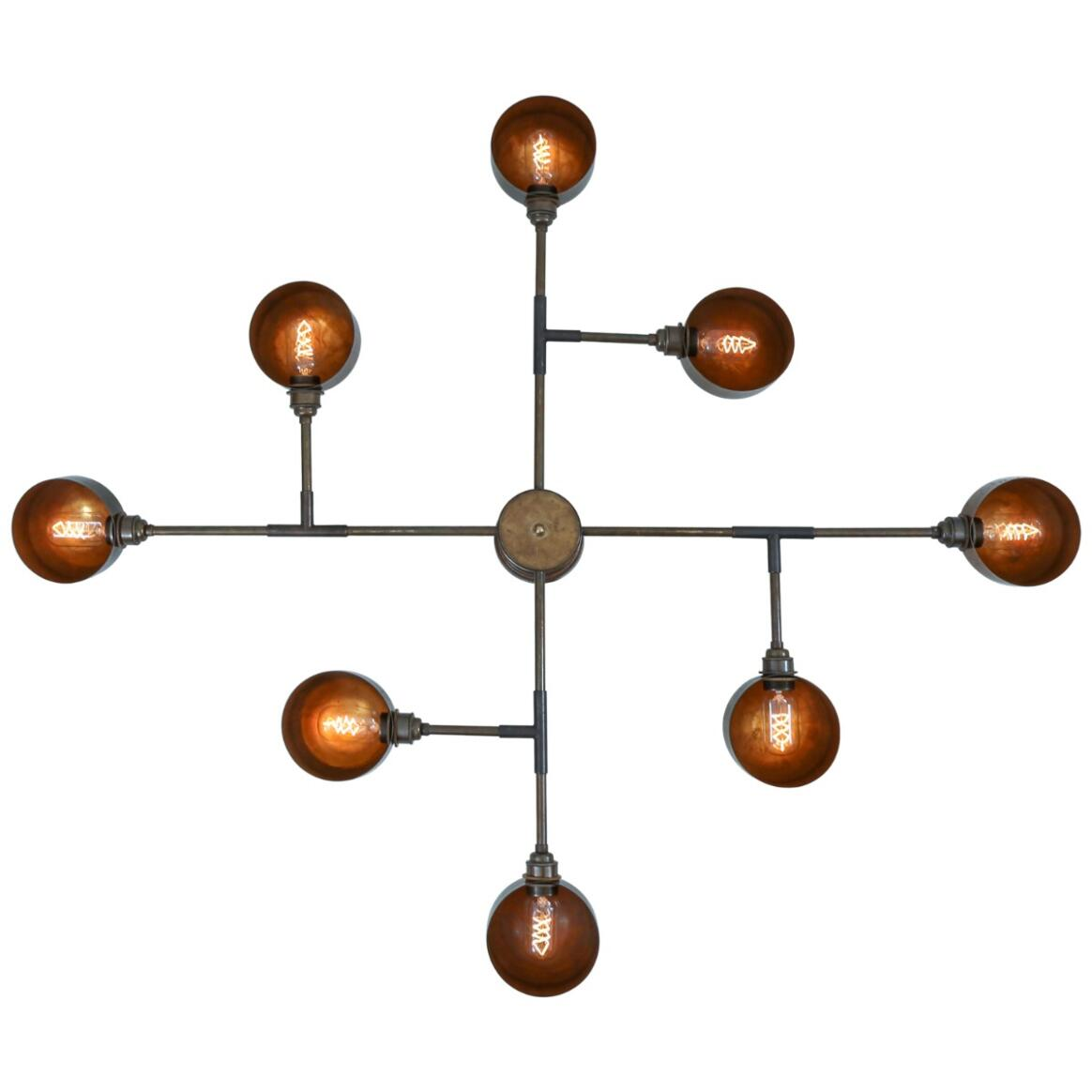 Mullan Santa Anita Industrial Flush Chandelier Eight-Arm - Antique Brass Finish
