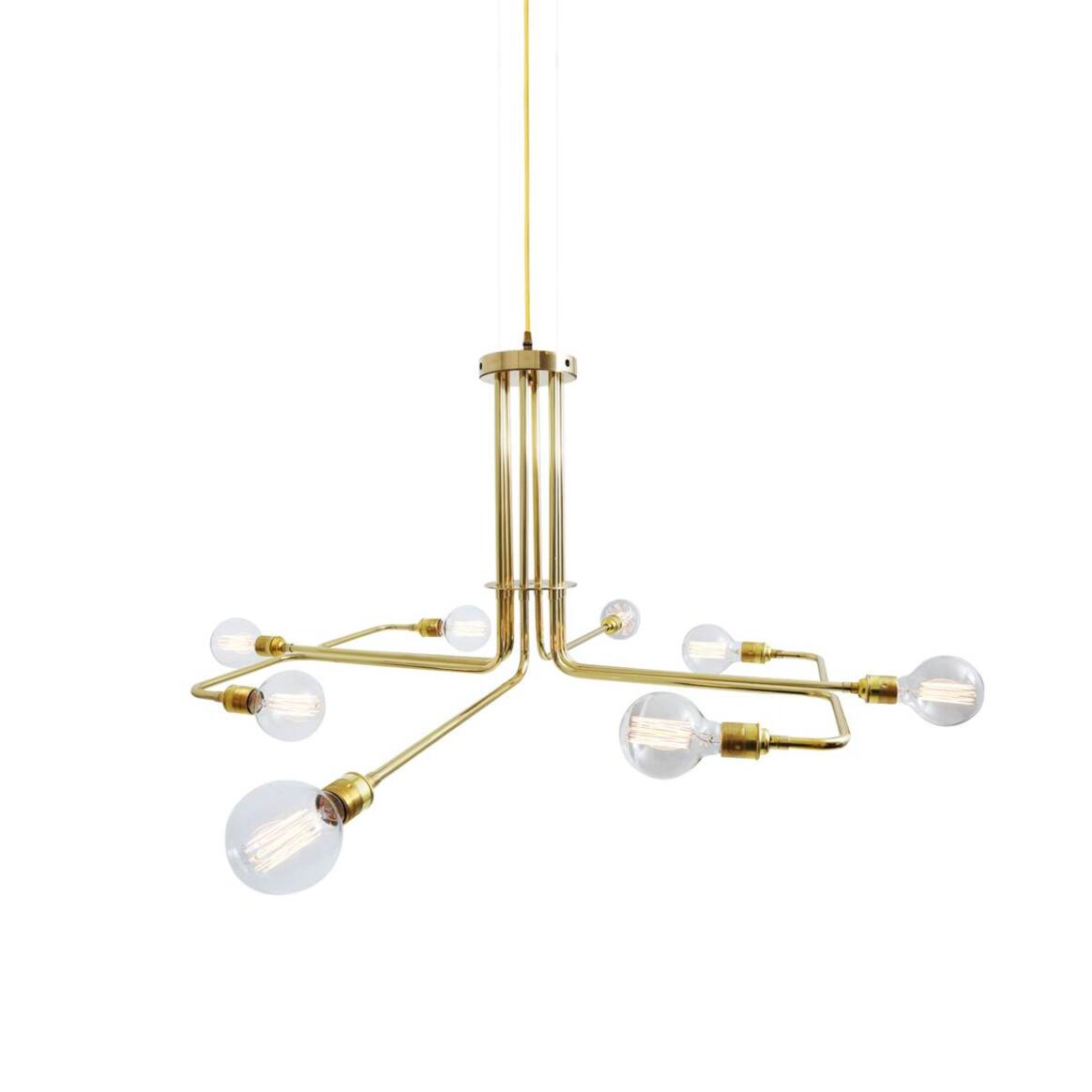 Mullan Amman Mid-Century Chandelier Eight-Arm - Satin Brass Finish