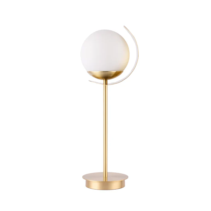 Northern Light - Callisto Opal Table Lamp - Brushed Brass Finish - Matt Opal Glass Globe 150mm Shade