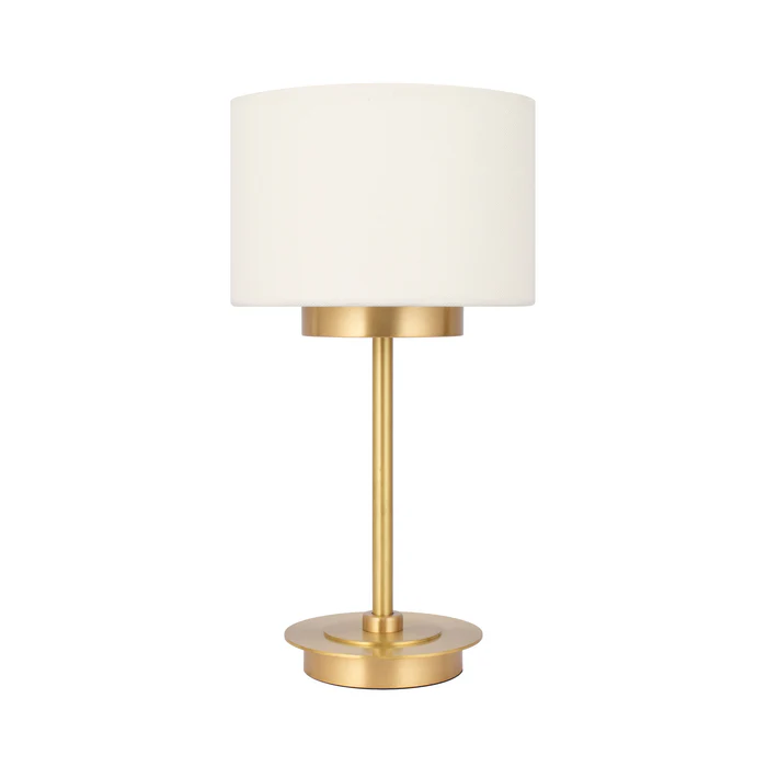 Northern Light - Cumberbatch Rechargeable Table Lamp - Brushed Brass Finish - 7" Drum Snowdrift Shade