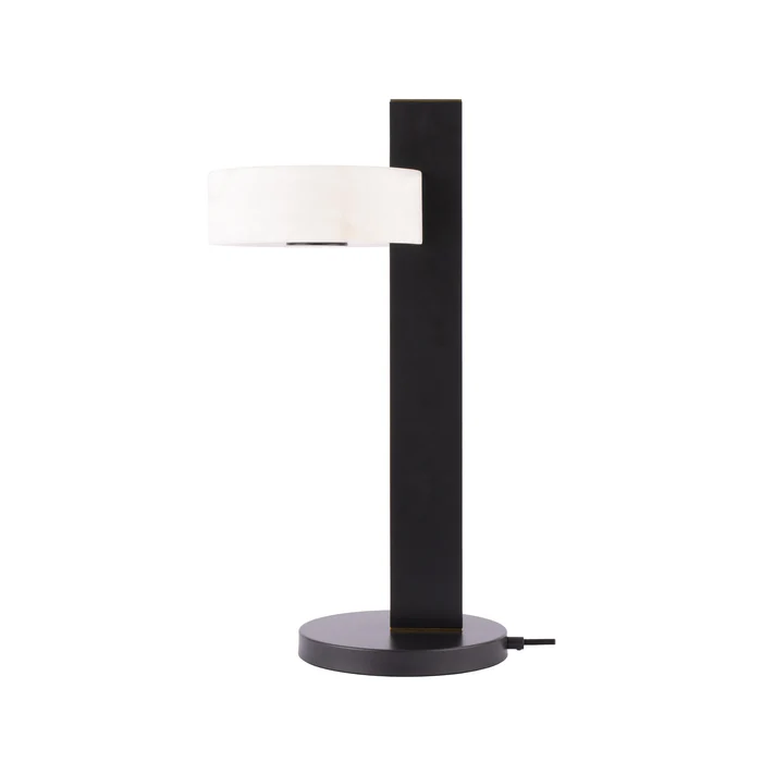 Northern Light - Turris Table Lamp - Black Grey Polished Brass Finish - White Alabaster Shade