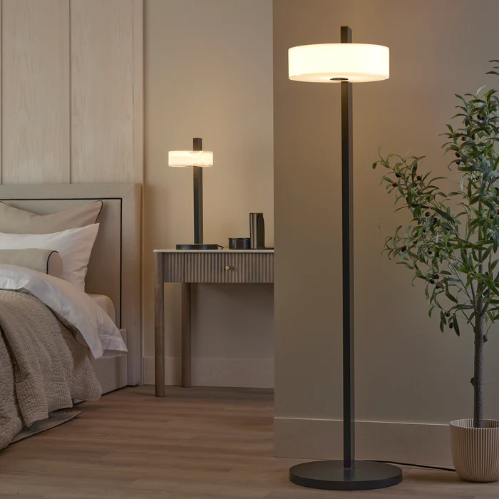 Northern Light - Turris Table Lamp - Black Grey Polished Brass Finish - White Alabaster Shade