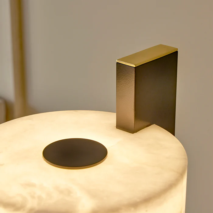Northern Light - Turris Table Lamp - Black Grey Polished Brass Finish - White Alabaster Shade