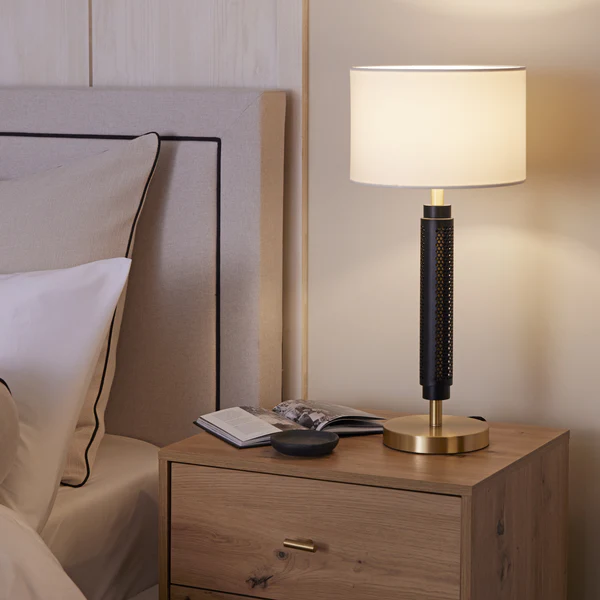 Northern Light - Walton Table Lamp Ivory Shade - Matt Black Finish - 10" Drum Ivory Shade