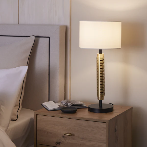 Northern Light - Walton Table Lamp Ivory Shade - Brushed Brass Finish - 10" Drum Ivory Shade