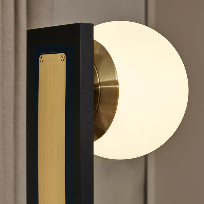 Northern Light - Jura Opal Globe Table Lamp - Black-Grey Polished Brass Finish - Matt Opal Glass Globe Ø150mm Shade