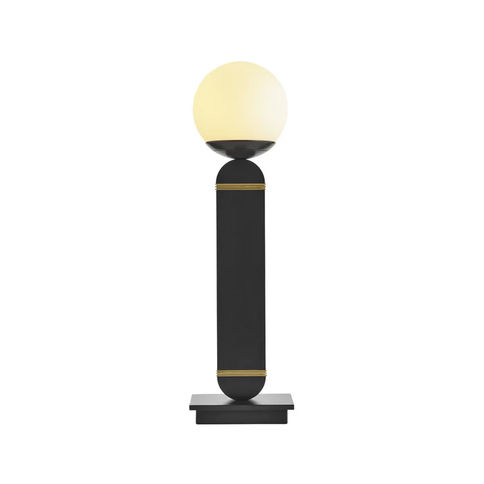 Northern Light - Porto Table Lamp - Black Grey Polished Brass - Matt Opal Glass Globe Ø150mm Shade