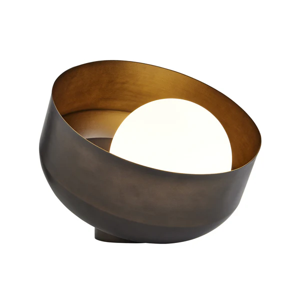 Northern Light - Bourbon Opal Table Lamp - Brass Dark Finish - Matt Opal Glass Globe Ø200 mm Shade