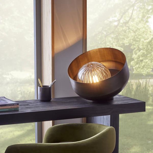 Northern Light - Bourbon Reeded Table Lamp - Brass Dark Finish - Reeded Glass Globe Ø200 mm Shade