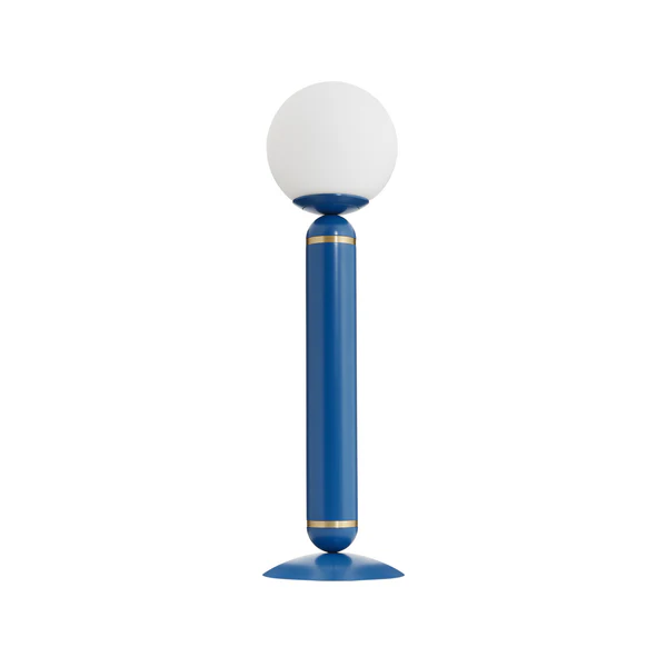 Northern Light - Novara Table Lamp - Azure Blue Brushed Brass Finish - Matt Opal Glass Globe Ø200mm Shade