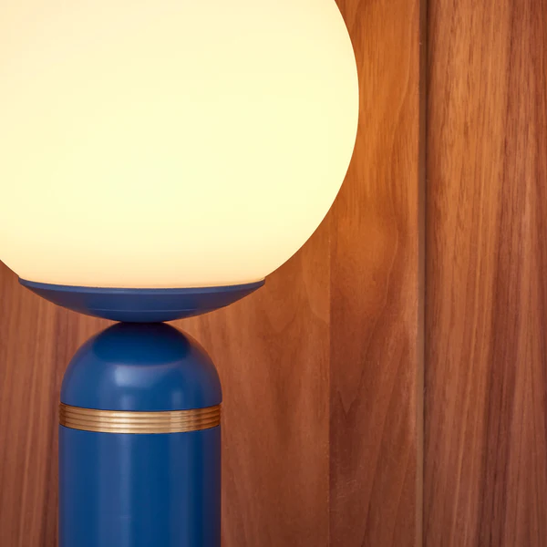 Northern Light - Novara Table Lamp - Azure Blue Brushed Brass Finish - Matt Opal Glass Globe Ø200mm Shade