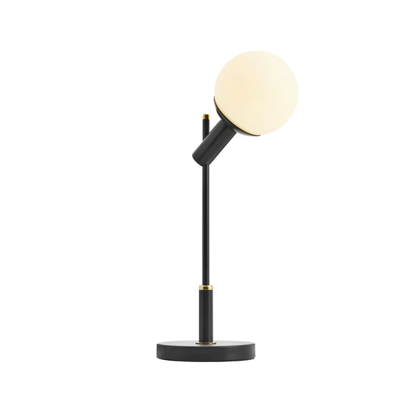 Northern Light - Lisbon Table Lamp - Black Grey Polished Brass Finish - Matt Opal Glass Globe Ø150mm Shade