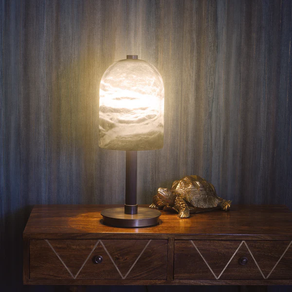 Northern Light - Tibor Table Lamp - Old English Brass Light Oiled Bronze Finish - White Alabaster Shade