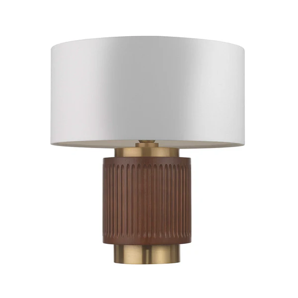 Northern Light - Camber Table Lamp Short - Medium Oak Finish - 16" Short Drum Pearl Grey Shade