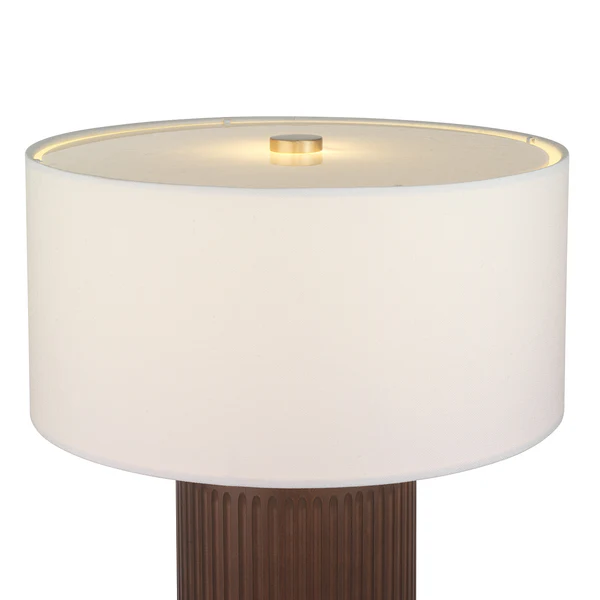 Northern Light - Camber Table Lamp Short - Medium Oak Finish - 16" Short Drum Pearl Grey Shade