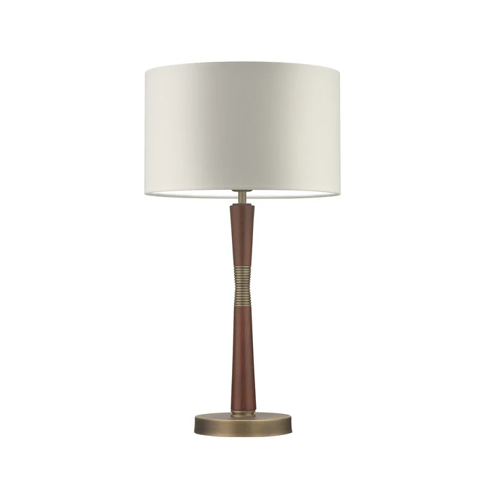 Northern Light - Nola Table Lamp Medium - Rose Teak Old English Brass Light Finish - 12" Short Drum Snowdrift Shade