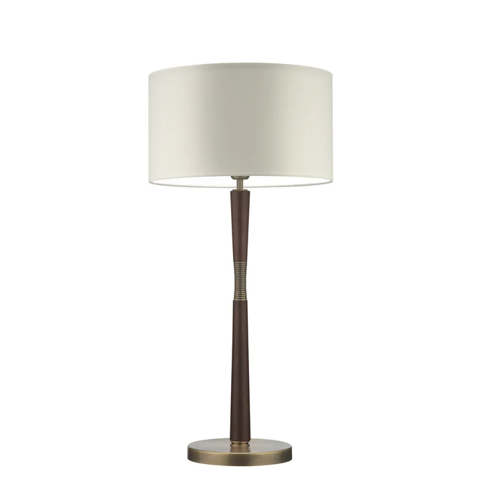 Northern Light - Nola Table Lamp Large - Dark Oak Finish - 14" Short Drum Snowdrift Shade